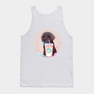 Cute Kawaii Chocolate Labrador Drinking Bubble Tea - Adorable Dog Lover Gift and Fun Animal Art Tank Top